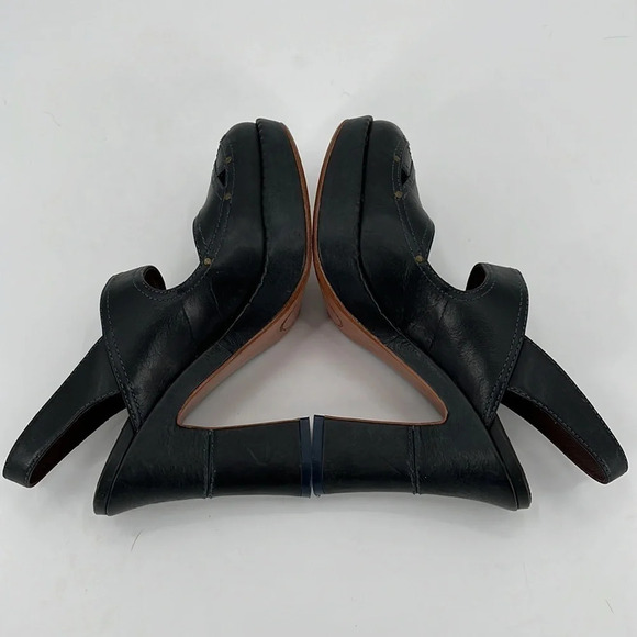 Frye Goldie Slingback Chunky Platform Leather Heels in Stone Blue - Size 7 1/2 - Picture 4 of 13